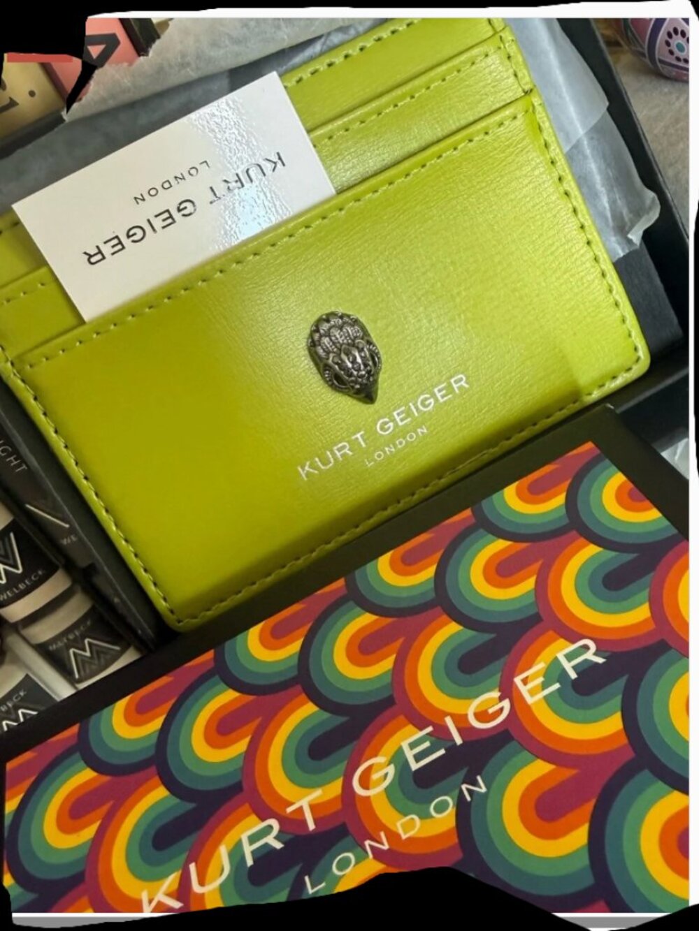 Kurt Geiger London Bond Leather Card Holder LIME  NWT Box – Eagle Head – Rare